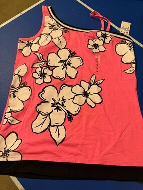 Mexx Pink Floral One-Shoulder Tank with Black Trim
